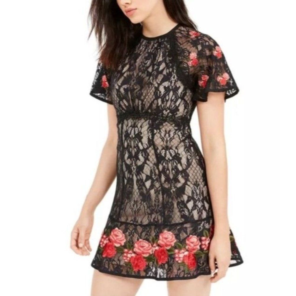 Foxiedox Harper Embroidered Lace Black Multi Dress